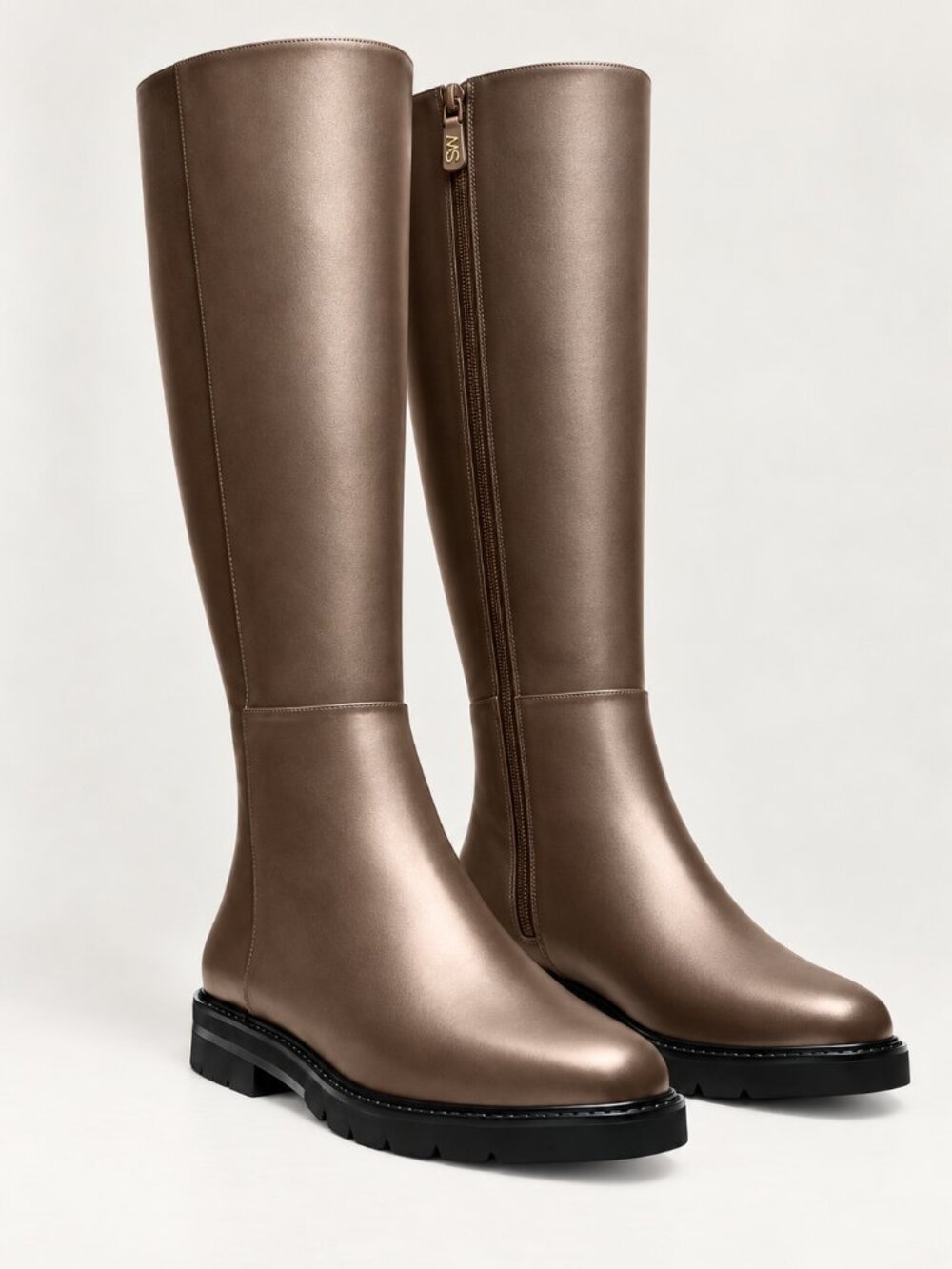 Stuart Weitzman Donna To-the-Knee Brown Leather Zip Boots Size 7.5